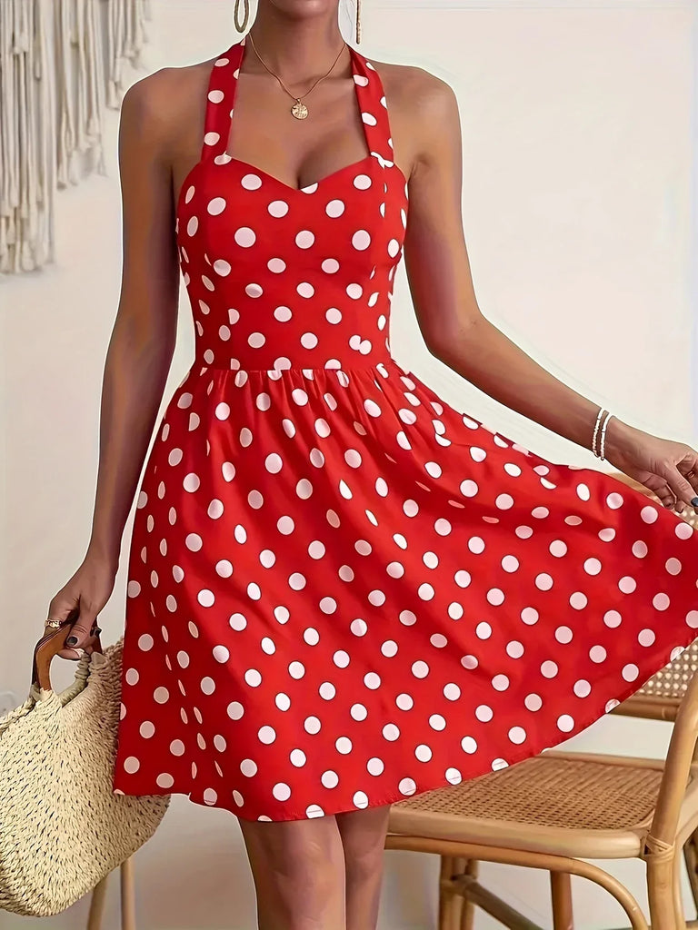 WW | Große Größen Rote Kleid mit Punkten und U-Ausschnitt Elegantes Sommerkleid
