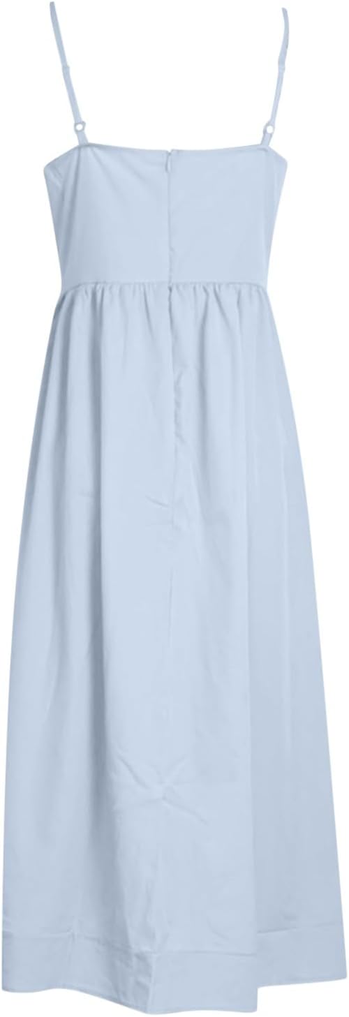 WW | Midi Kleid Spaghettiträger Quadratischer Ausschnitt Ausgestellter Rock Elegante Passform