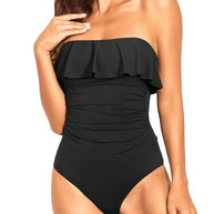 WW | Trägerlose Einteiler Bikini Für Frauen Bauchkontrolle Bandeau Badeanzüge Rüsche Schlankend Badebekleidung
