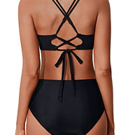 WW | Twist Front Hohe Taille Bikini Satz Zweiteilige Badeanzüge Push up Wickel Badeanzüge