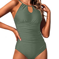 WW | Halter Damen Einteiler Badeanzug Bauchkontrolle Hoher Hals Schwimmbekleidung