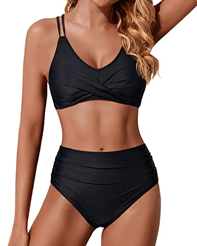WW | Twist Front Hohe Taille Bikini Satz Zweiteilige Badeanzüge Push up Wickel Badeanzüge