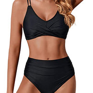 WW | Twist Front Hohe Taille Bikini Satz Zweiteilige Badeanzüge Push up Wickel Badeanzüge