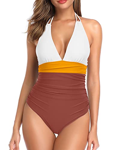 WW | Frauen Sexy Tiefauschnitt V-Neck Einteiler Badeanzug Bauchkontrolle Badekleidung