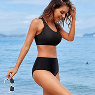 WW | Damen Zweiteiliger Bikini Sport Crop Top Badeanzug Schwarz