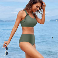 WW | Sportlicher Damen Hocher Pulli Zwei Teile Bikini Sport Crop Top Badeanzug