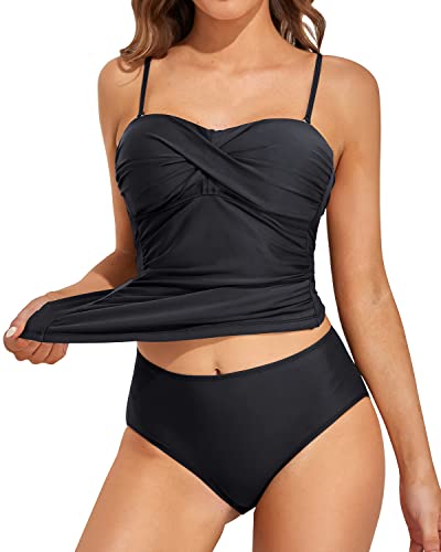W&W Mode | Twist Front Bandeau Tankini Mit Push up Cups Für Frauen