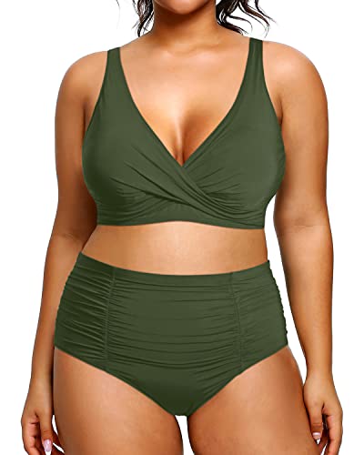 WW | Zwei Stück Plus Size Bademode Für Frauen Hochtaillierter Bikini Bauchkontrolle Badeanzüge