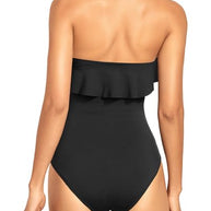 WW | Trägerlose Einteiler Bikini Für Frauen Bauchkontrolle Bandeau Badeanzüge Rüsche Schlankend Badebekleidung
