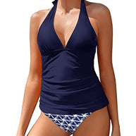 WW | Damen Sexy V-Ausschnitt Halter Tankini Oberteil Mit Bikini Unterteil