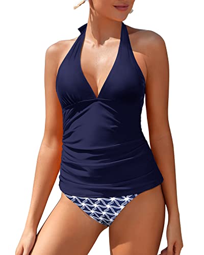 WW | Damen Sexy V-Ausschnitt Halter Tankini Oberteil Mit Bikini Unterteil