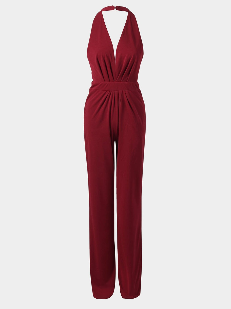 WW | Tiefer V-Ausschnitt Ärmelloser Breiter Bein Jumpsuit