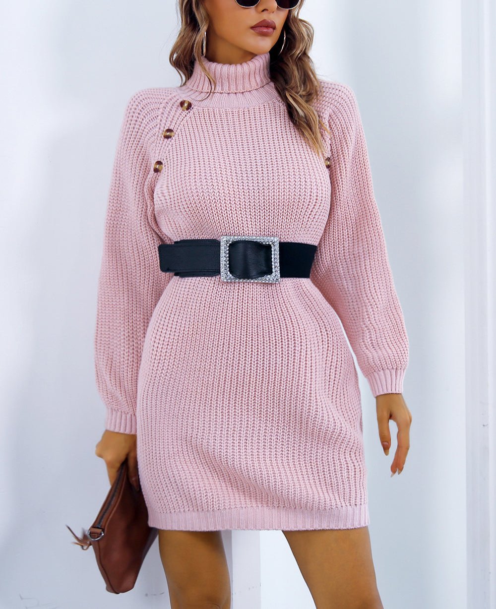 W&W Mode | Schicke Herbst Strickkleid mit Kragen und Knopfverschluss für Frauen