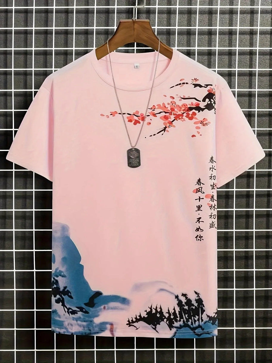 WW | Herren T-shirt Blumen Und Wellen Design