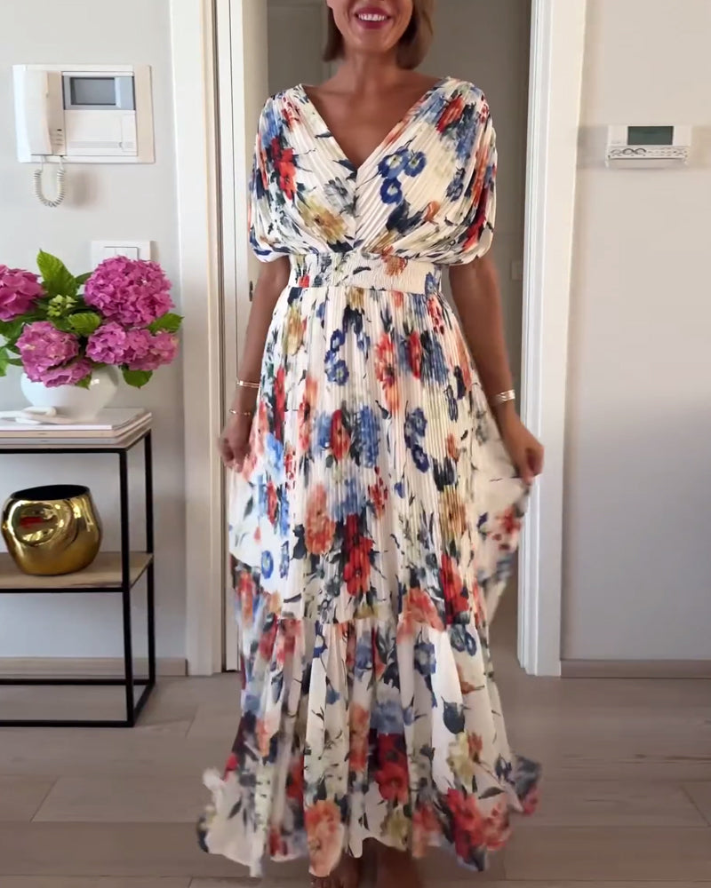 WW | Schöne Elegante Plissierte Kleid mit Blumenmuster