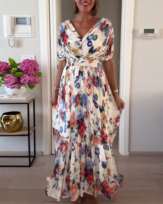 WW | Schöne Elegante Plissierte Kleid mit Blumenmuster