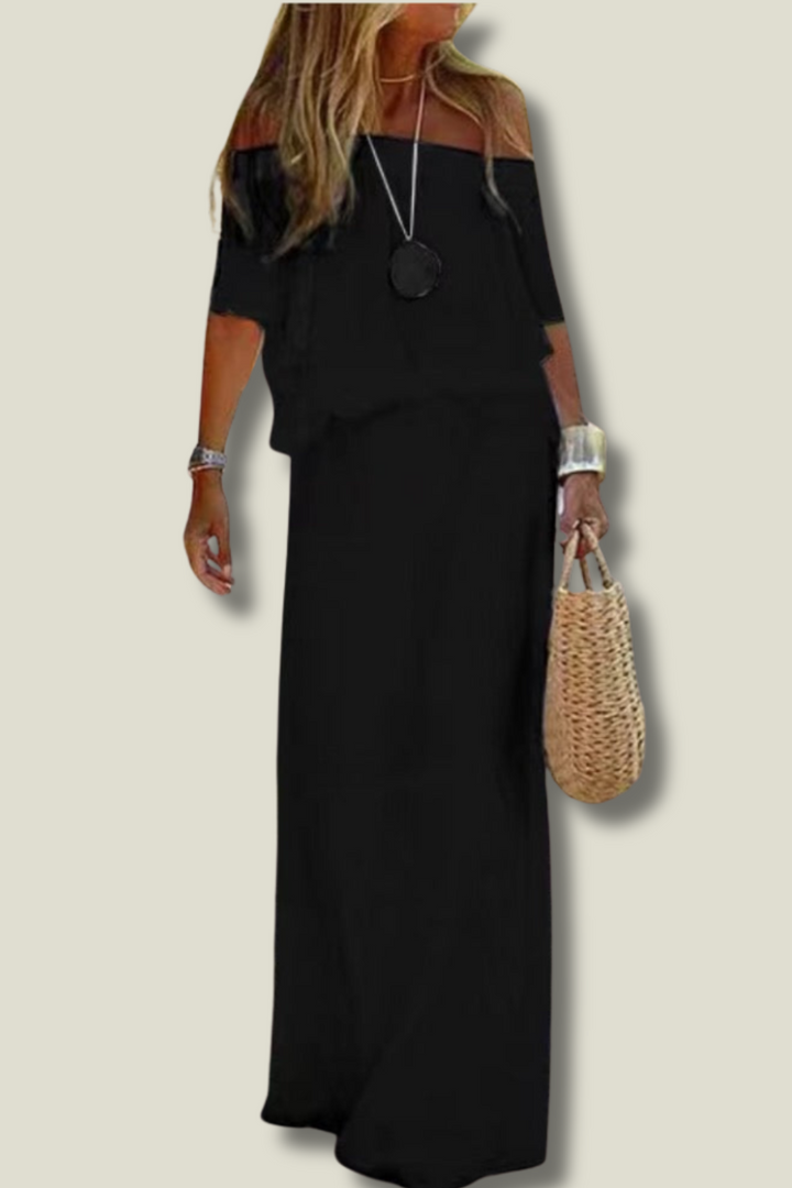 W&W Mode | Bohemian Maxikleid mit offenem Schulter für Damen