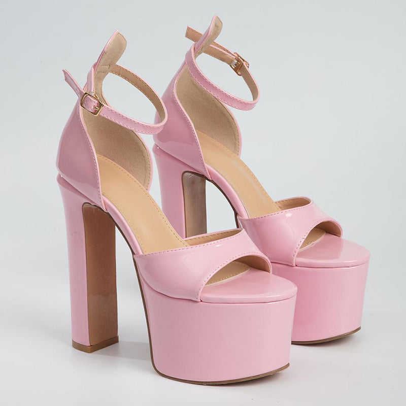 WW | Damen Wasserdichte Plattform Super Hoher Absatz Wort Schnalle Hohe Absätze