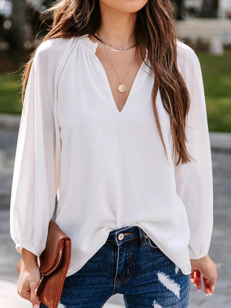WW | Blouse mit Notchkragen und Langen Ärmeln