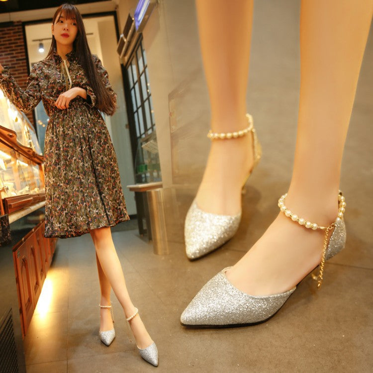 Damen Glitzernde Heels mit elegantem Perlenakzent und komfortablem Fußbett W&W Mode