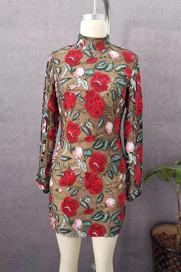 WW | Rosie Moments Floral Applikation Langarm Mini Kleid