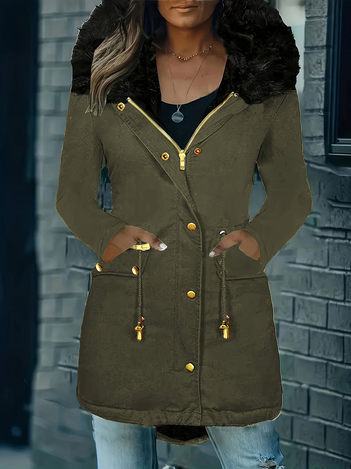 W&W Mode | Zip up Parka Mantel mit Knöpfen Kapuze Damen Winterjacke