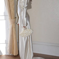 WW | Pearl Eden Satin Rückwärtig Offene Cowl Neck Gown Maxi Kleid