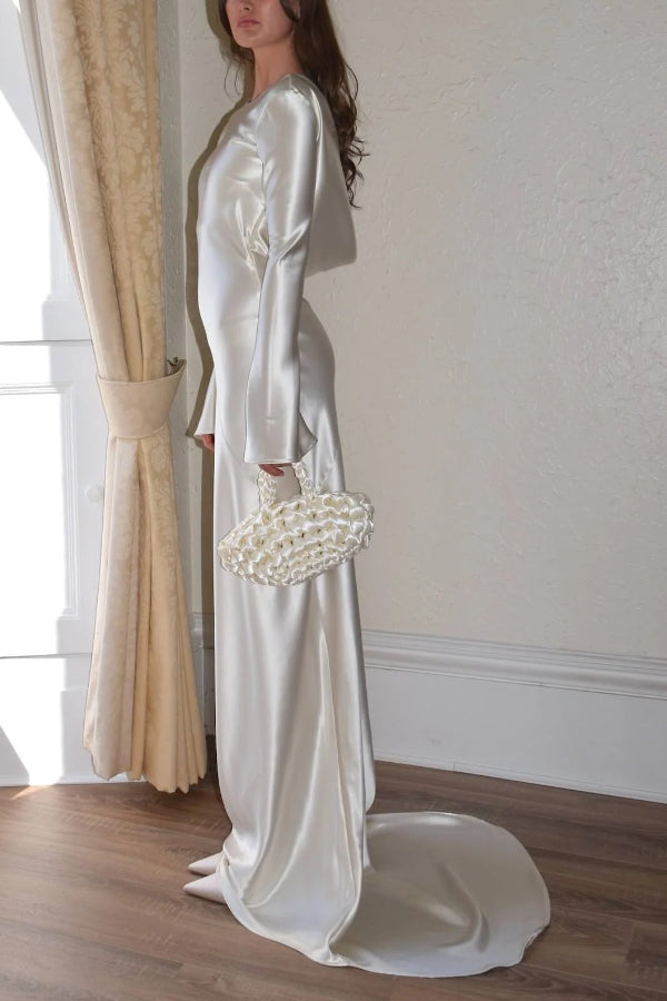 WW | Pearl Eden Satin Rückwärtig Offene Cowl Neck Gown Maxi Kleid