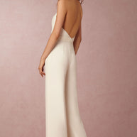 Damen schulterfreier Jumpsuit mit elegantem Rückenausschnitt und weitem Bein WW