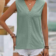 WW | Gespaltene Spitze V-Ausschnitt Ärmelloses Shirt