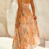 WW | Halter Bow Neck Backless Beck Print Swing Maxi Kleid