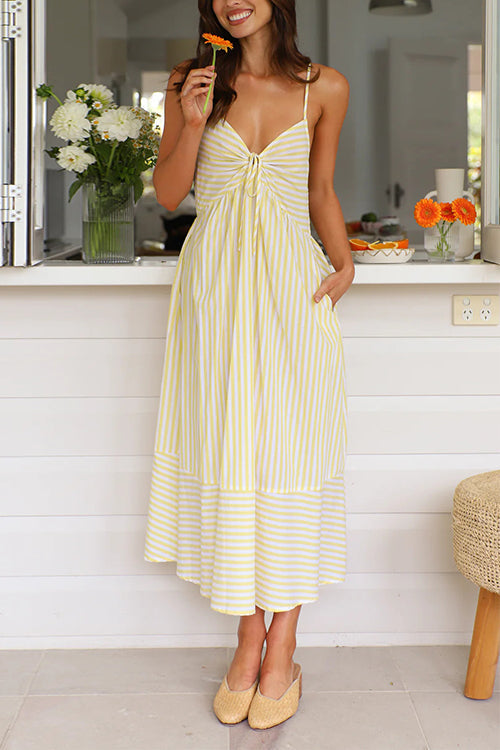 W&W Mode | Rosiedress V-Ausschnitt Schnürung Gestreiftes Midi Cami Kleid