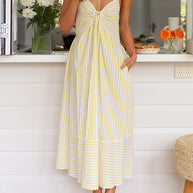 WW | Rosiedress V-Ausschnitt Schnürung Gestreiftes Midi Cami Kleid