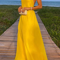 WW | Rosiedress Ketten-Halter Offener Rücken Maxi Swing Kleid