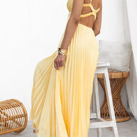 WW | V-Ausschnitt Rückenausschnitt Cut-Out Falten Maxi Cami Kleid
