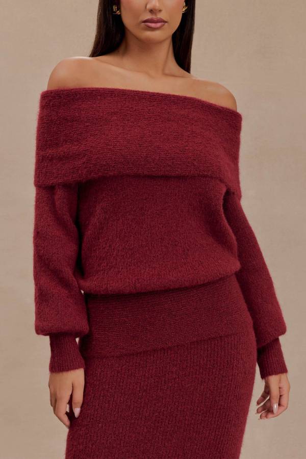 WW | Charlotte Strick Bardot Hals Off Shoulder Langarm Lässiger Pullover