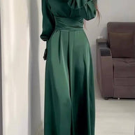 WW | Einfarbiger Rüschensleeve Taillierter Krawatten Slim Fit Maxikleid