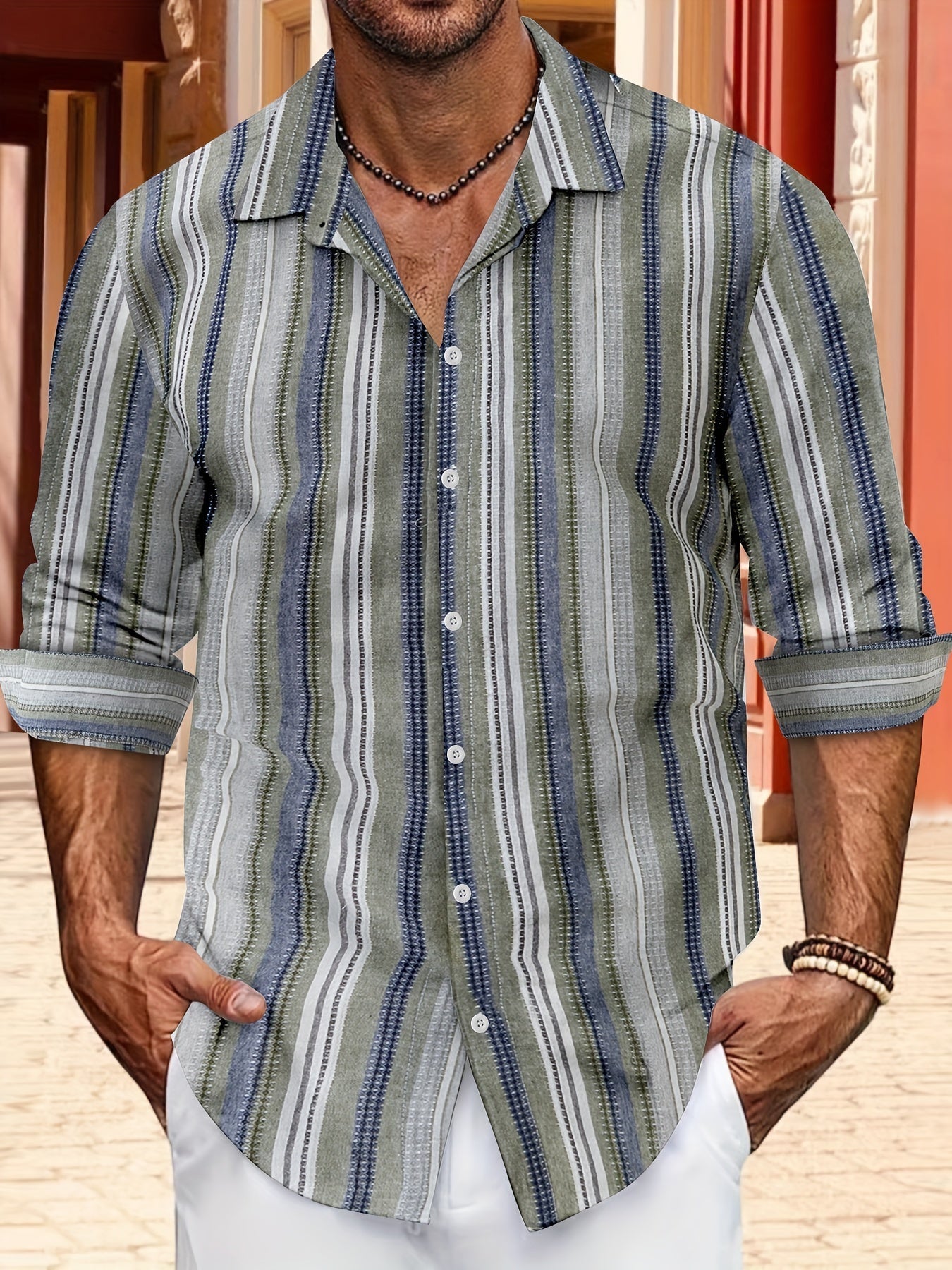 WW | Gestreiftes Baumwoll Leinen Herrenhemd für entspannte Looks