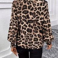 WW | V-Ausschnitt Leopardenmuster Lockere Langarm Bluse