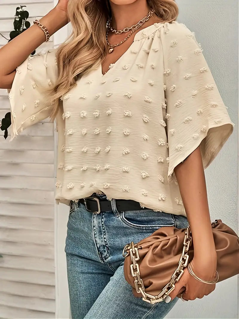 WW | Elegante und Stilvolle Oberteil mit V-Ausschnitt Schweizer Punkte