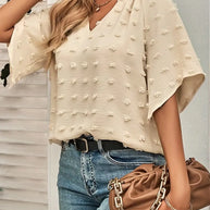 WW | Elegante und Stilvolle Oberteil mit V-Ausschnitt Schweizer Punkte