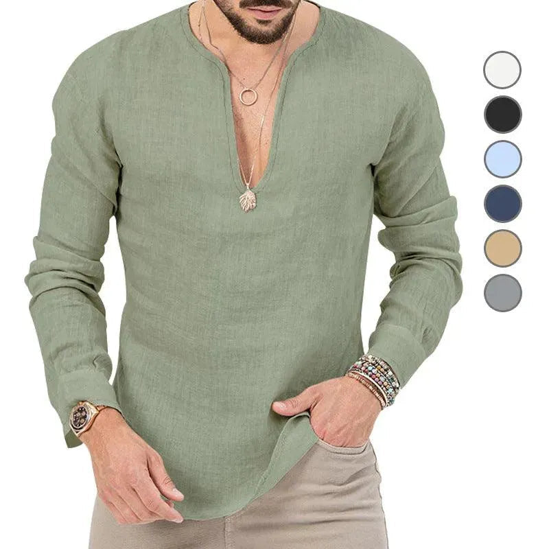 W&W Mode | Herren Leinen Langarmhemd