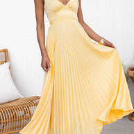 WW | V-Ausschnitt Rückenausschnitt Cut-Out Falten Maxi Cami Kleid