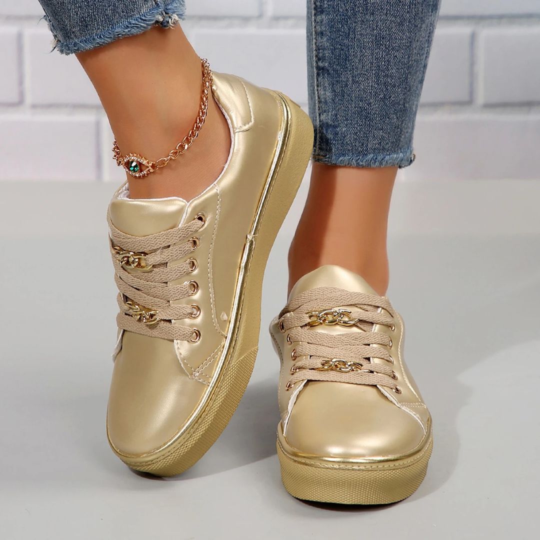 WW | Bequeme Damen Sneaker Mit Goldakzenten Und Weicher Einlegesohle Für Sommer