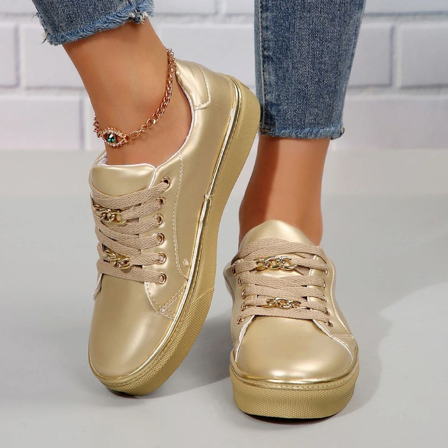 WW | Bequeme Damen Sneaker Mit Goldakzenten Und Weicher Einlegesohle Für Sommer