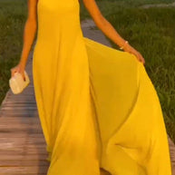 WW | Rosiedress Ketten-Halter Offener Rücken Maxi Swing Kleid