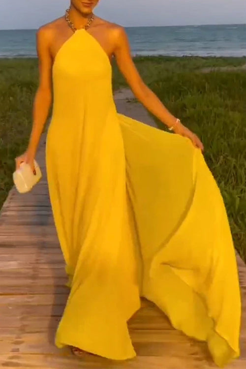 WW | Rosiedress Ketten-Halter Offener Rücken Maxi Swing Kleid