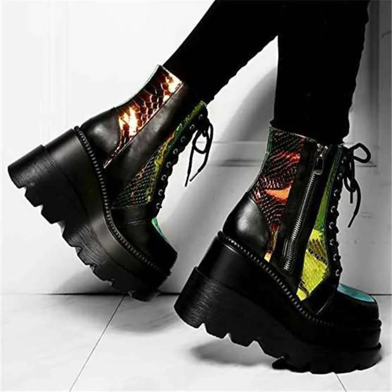 WW | Colorblock Schnürstiefel mit hohem Absatz