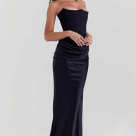 WW | Elegante Bustier-Patchwork Formelle Party Fishtail Maxi Kleider-Schwarz