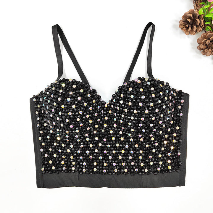 Figurformendes Damen-Bustier mit Fischgrätmuster, Perlen und Strass